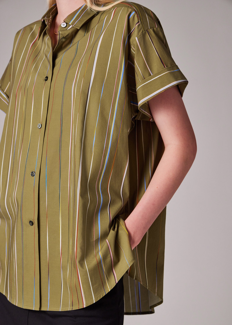 Women's Green 'Signature Stripe' Short Sleeve Shirt 6
