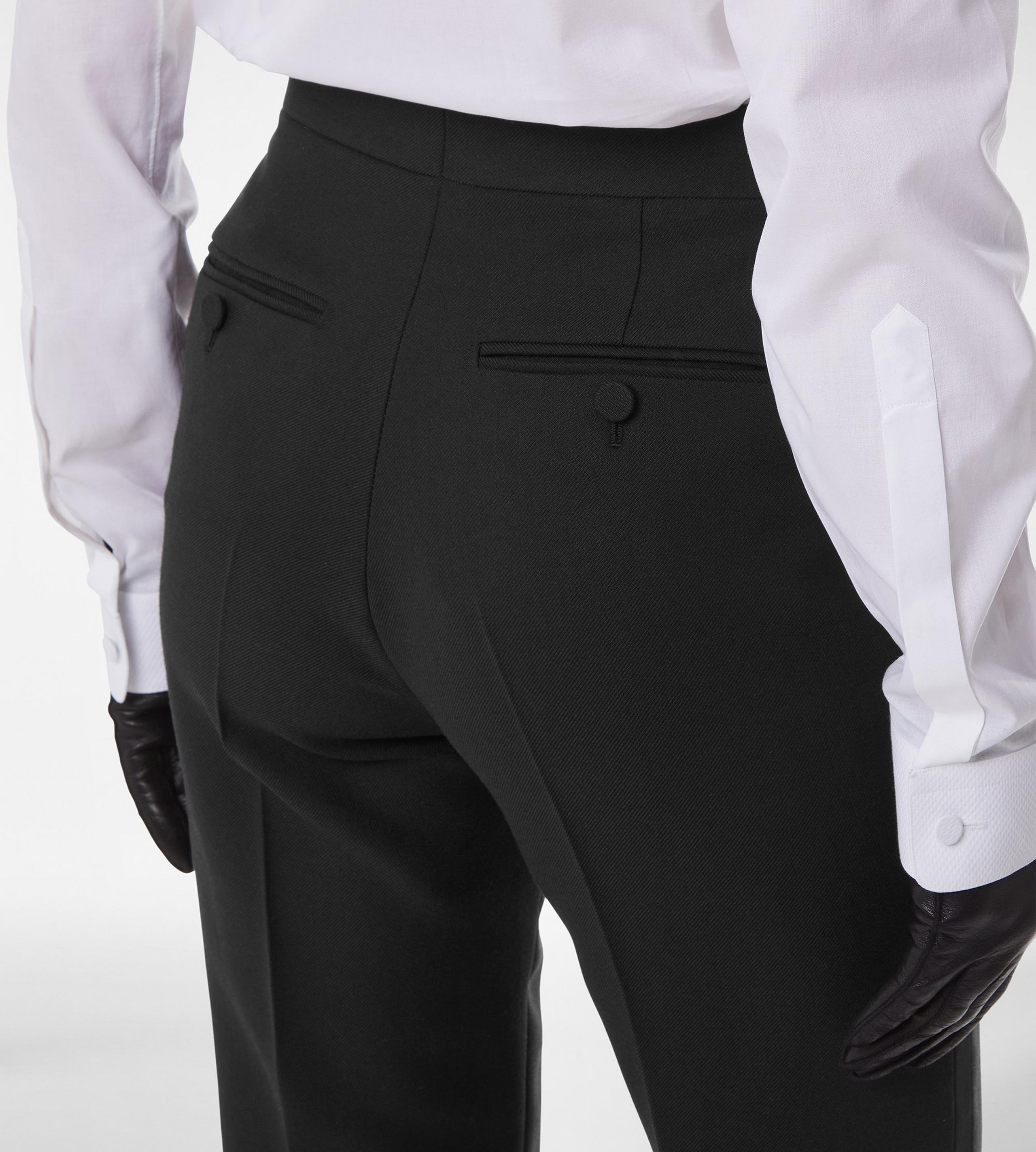 WOOL SILK BLEND TAILORED TUXEDO STRAIGHT PANTS - 2