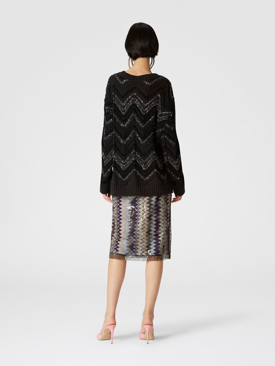 Zigzag tulle tube midi skirt with sequins - 3