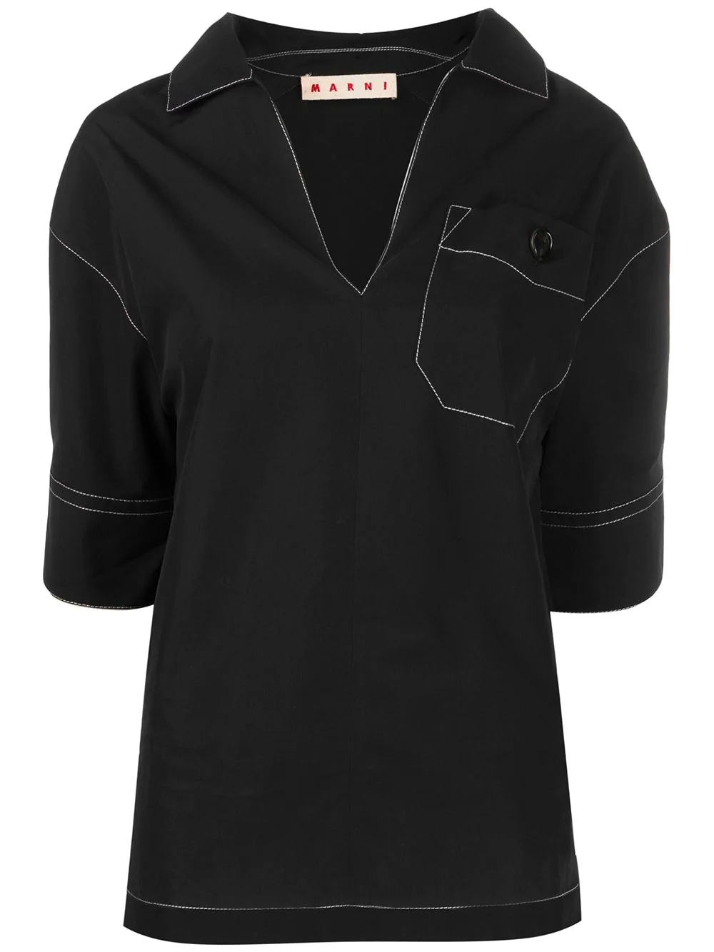 contrast stitching polo blouse - 1