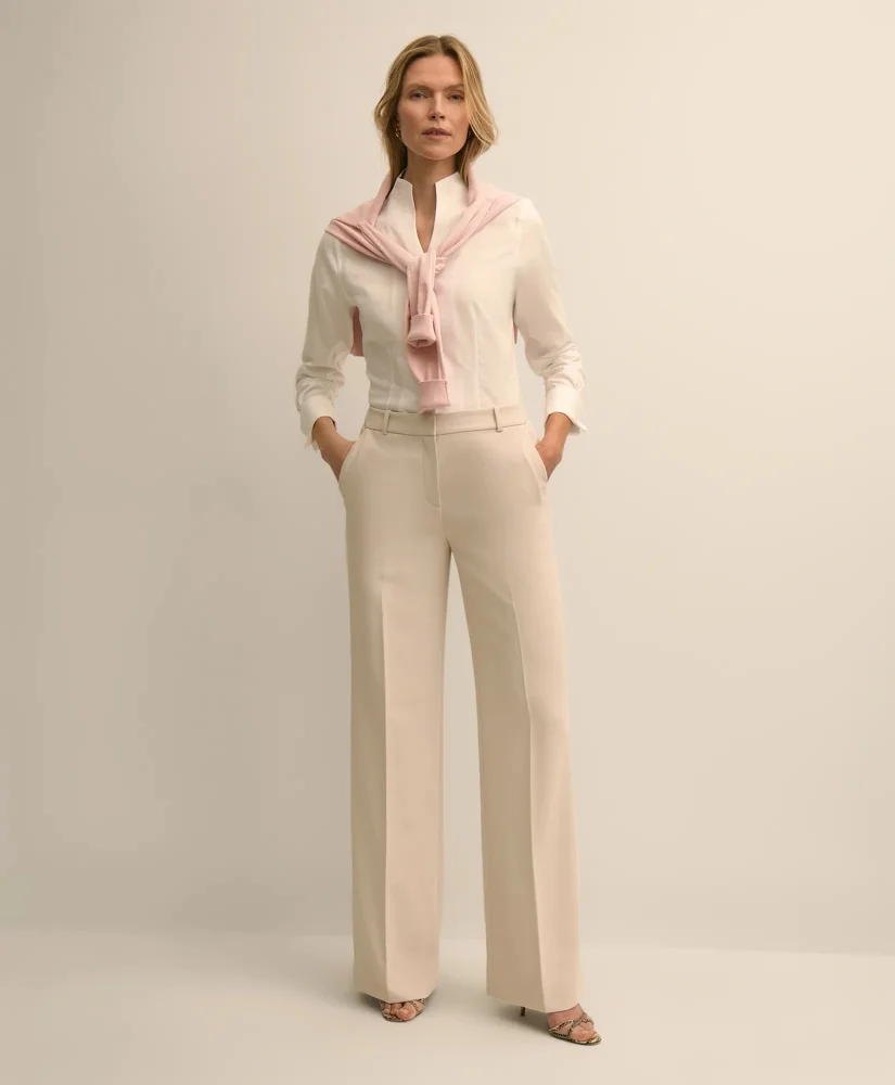 Fitted Funnel Neck Shirt in Non-Iron Royal Oxford Cotton - 1