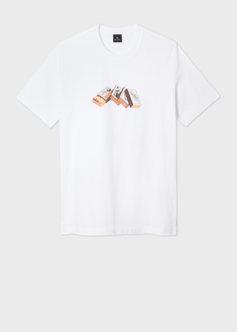 White Cotton 'Matchboxes' Print T-Shirt 1