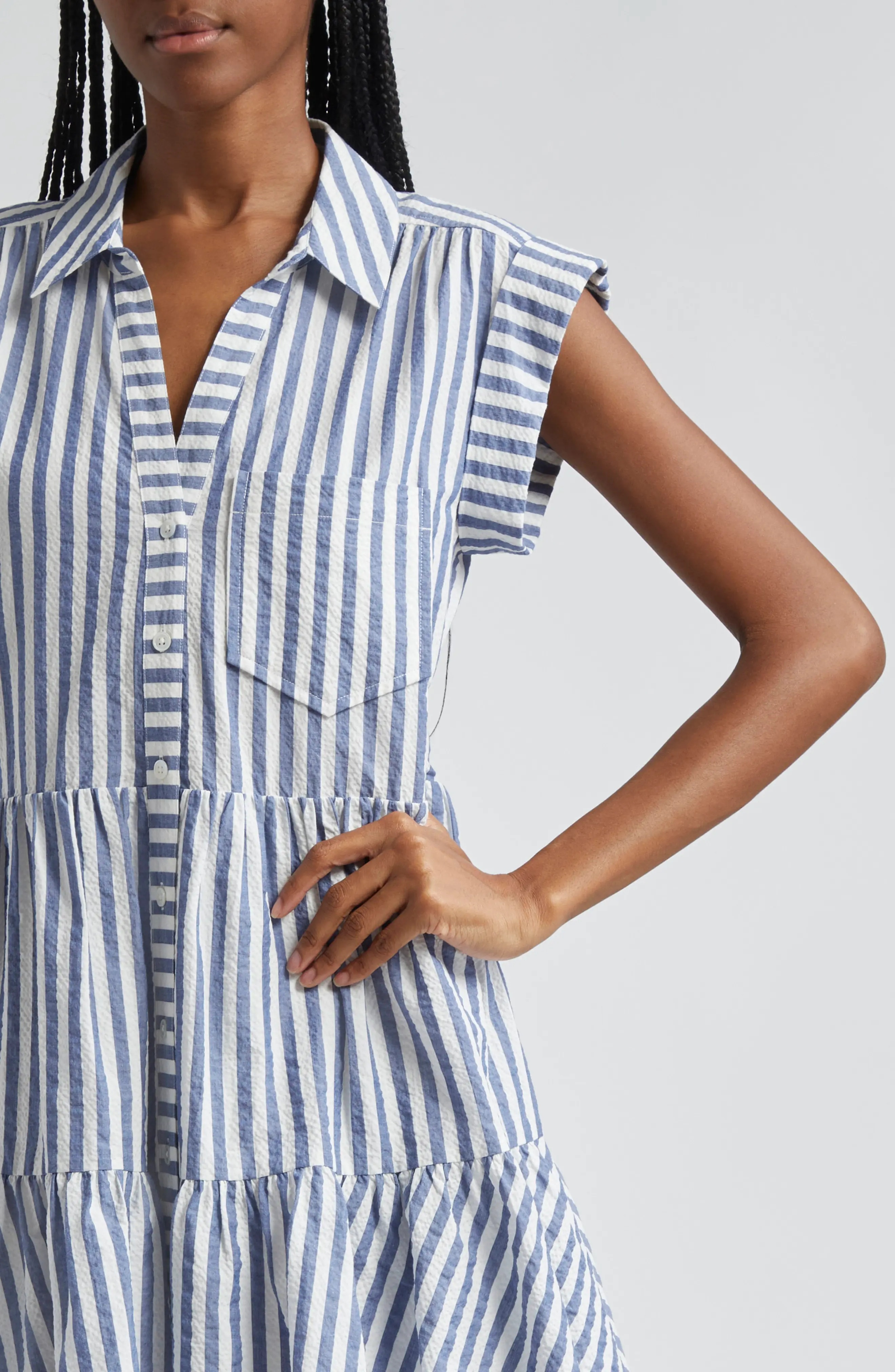 Trisha Stripe Cotton Shirtdress in Blue/White - 4