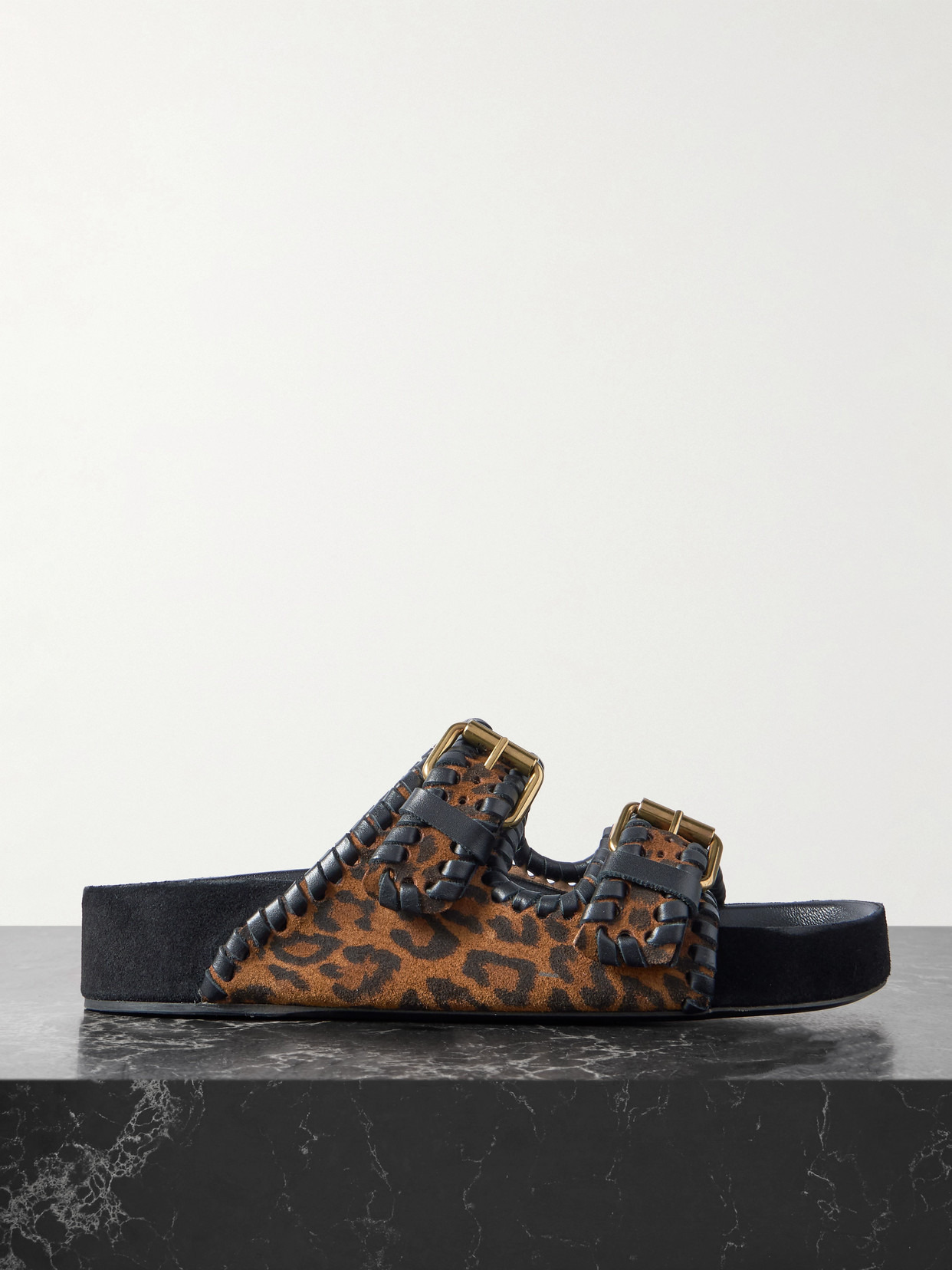 Lennyo Leather-trimmed Leopard-print Suede Slides - 1
