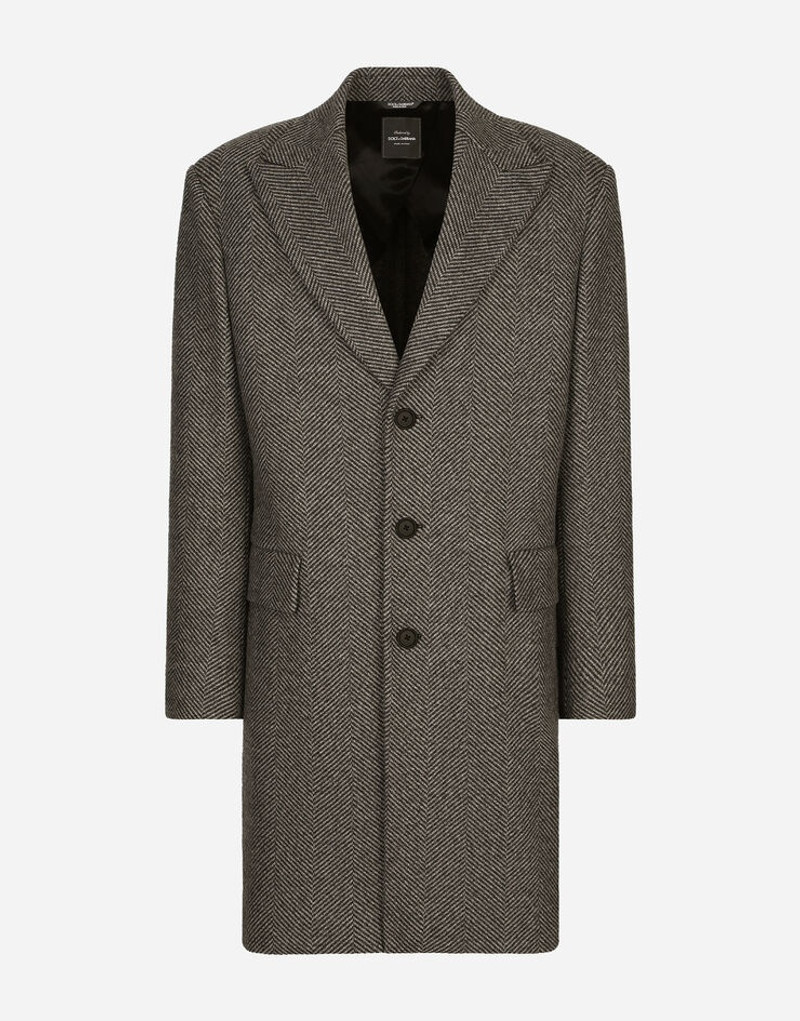 Single-breasted herringbone wool jersey coat - 1