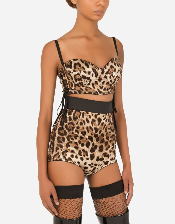 Leopard-print satin top with laces - 4