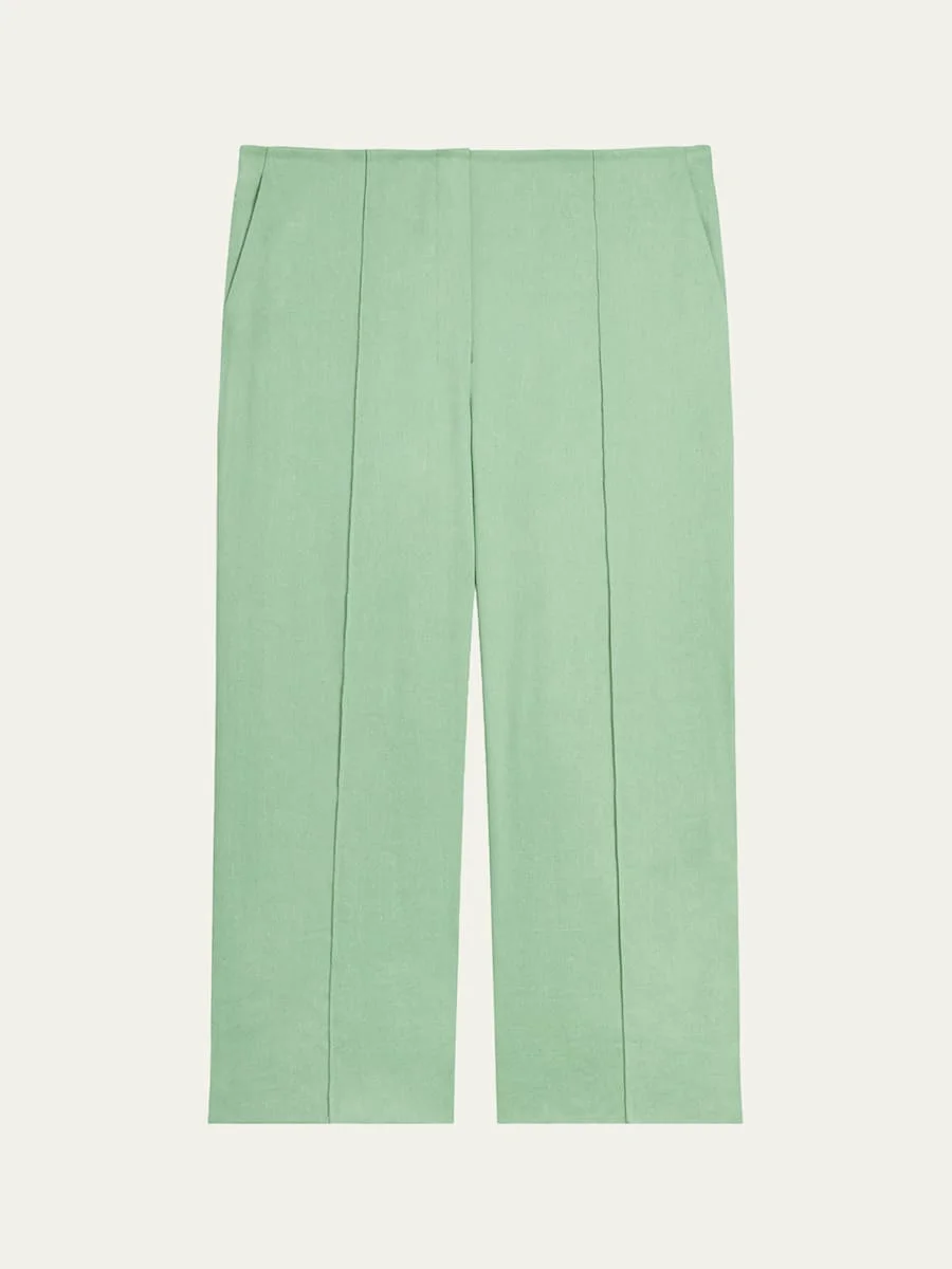 Slit-Cuff Linen-Blend Capri Pants - 1