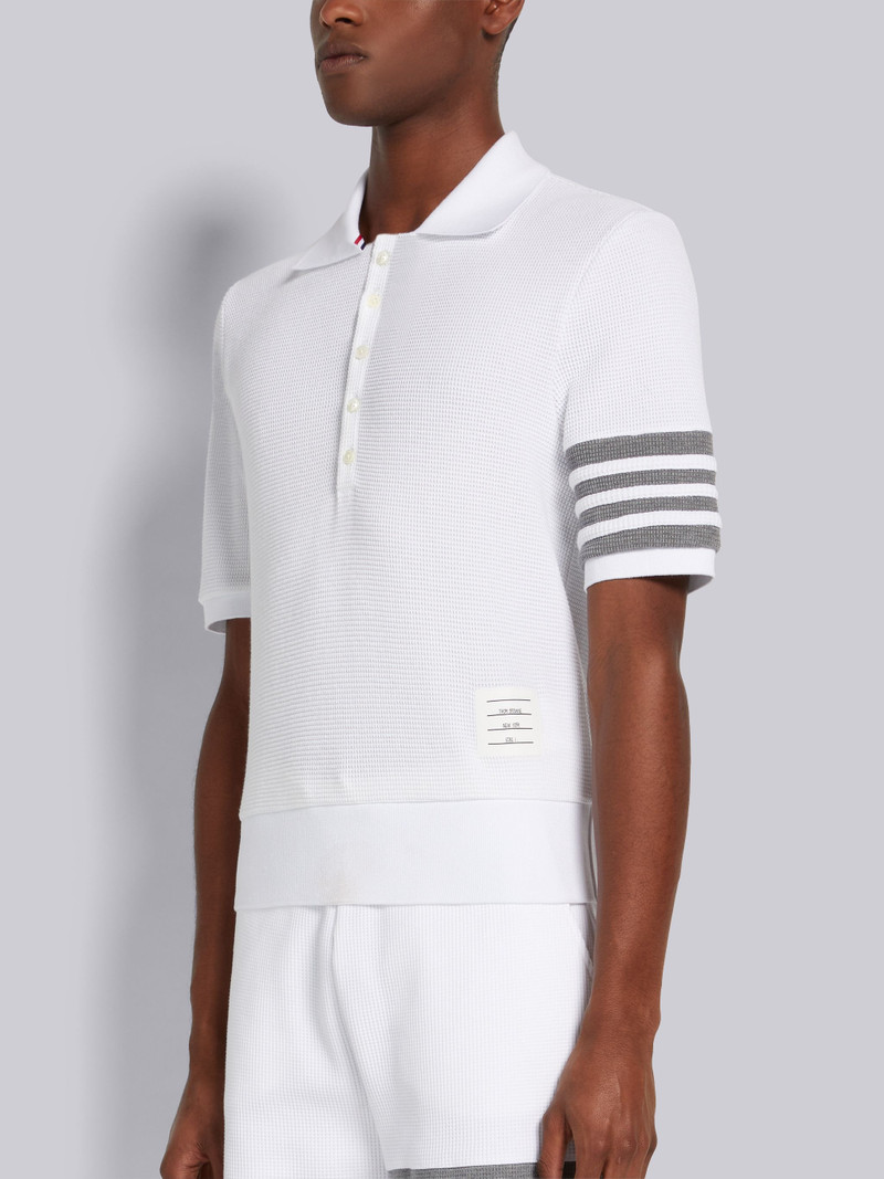 Thom Browne White Compact Waffle Rib Cuff 4-Bar Polo outlook