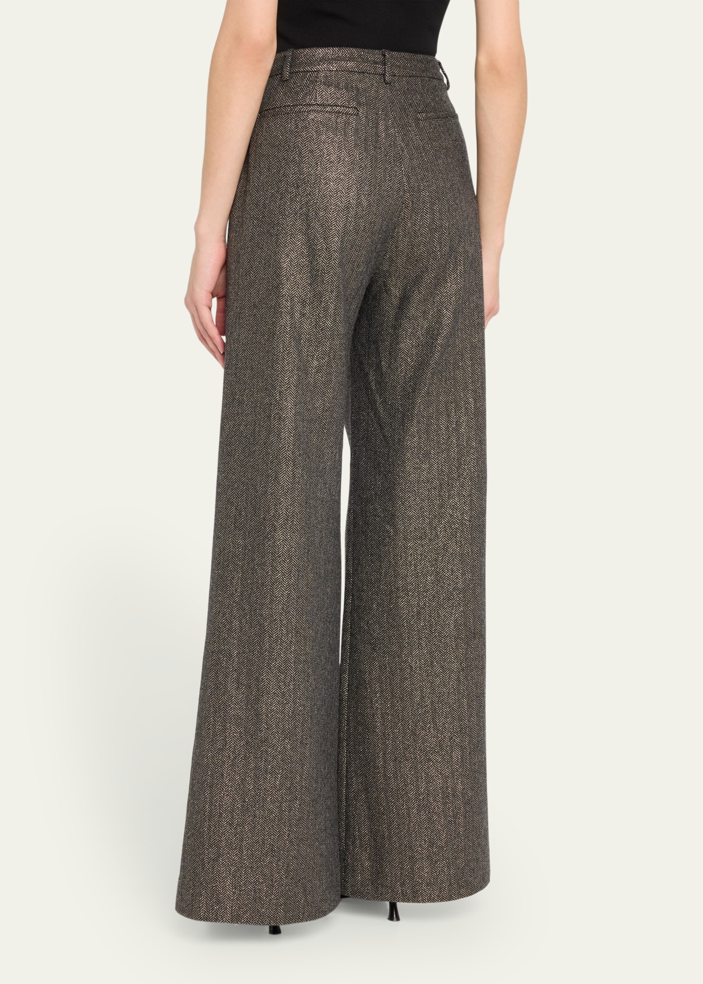 Pilar Metallic Herringbone Wide-Leg Pants - 3