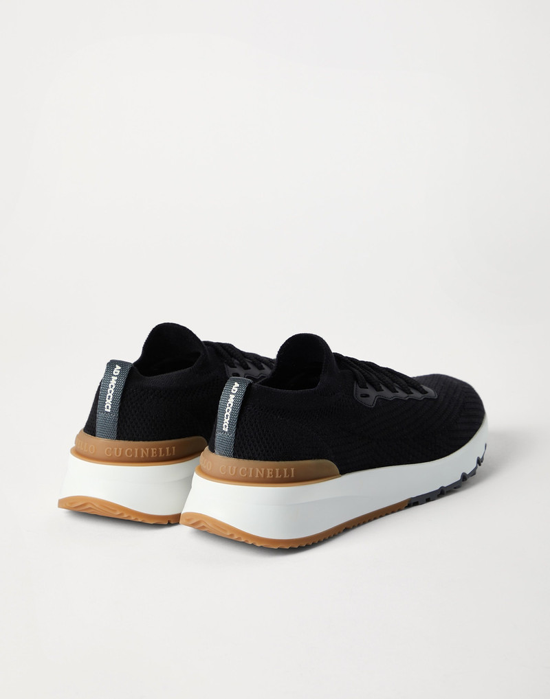 Brunello Cucinelli Cotton knit and semi-polished calfskin runners outlook