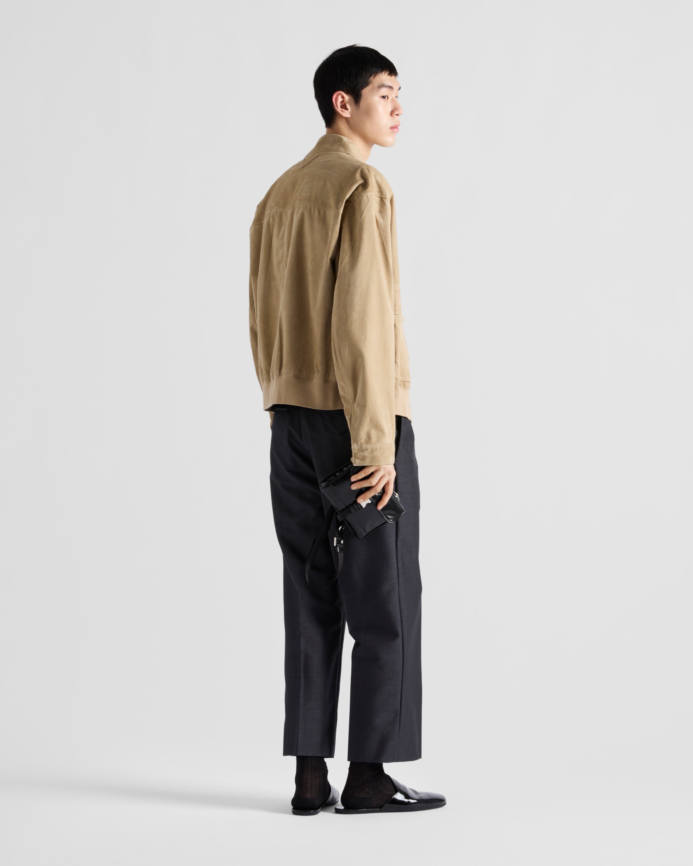 Suede and cotton bomber jacket - 5