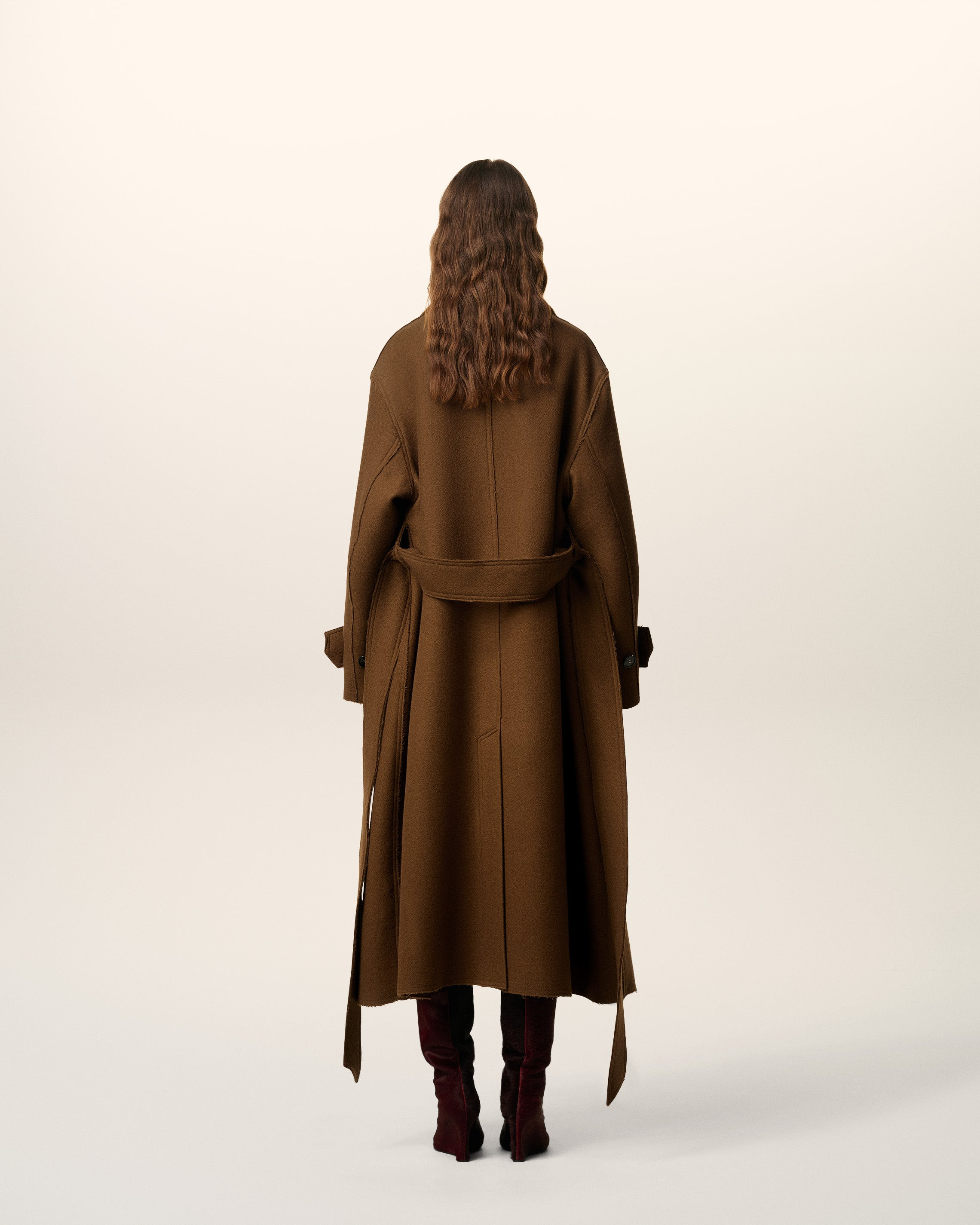 BROWN WOOL BELTED MAC - 5