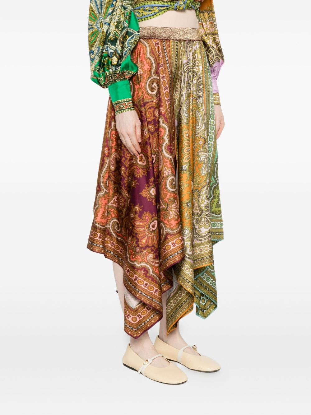 Clemenza paisley-print asymmetric midi skirt - 3