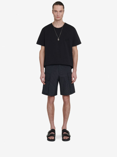 Alexander McQueen Men's Pinstripe Cargo Shorts in Black/white outlook