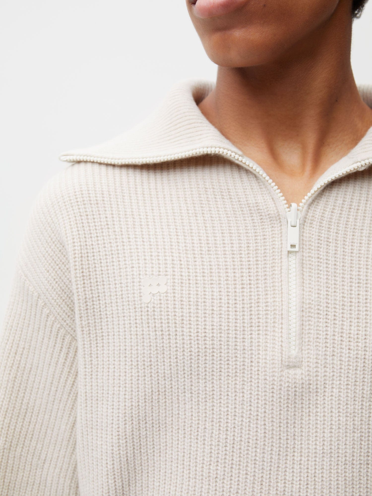 Mens Recycled Cashmere Half Zip Sweater - Oatmeal - 3