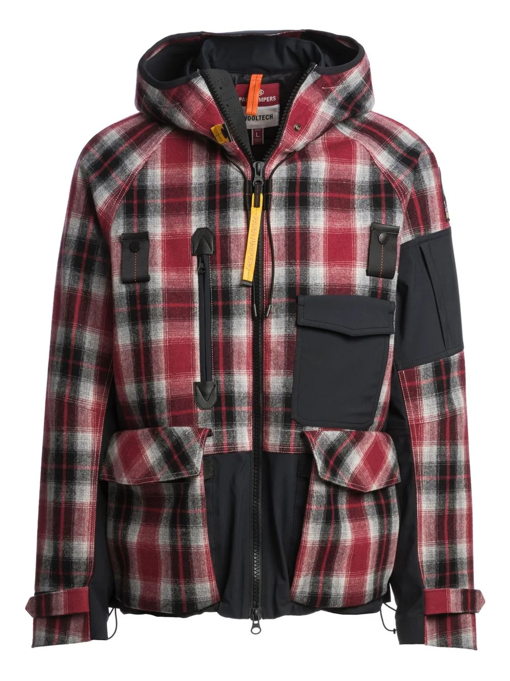 plaid-panel hooded jacket - 1