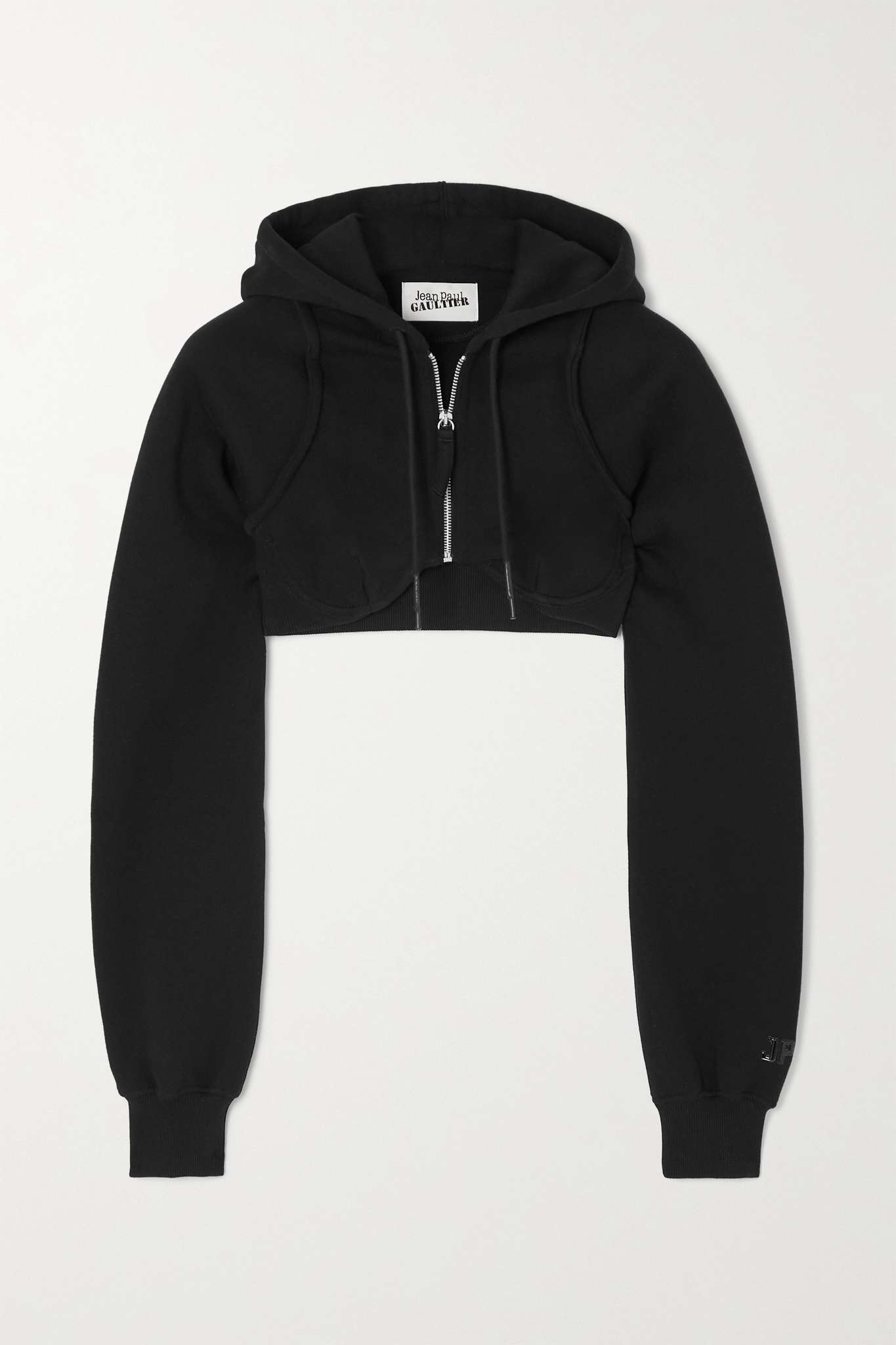 Cropped cotton-jersey hoodie - 1