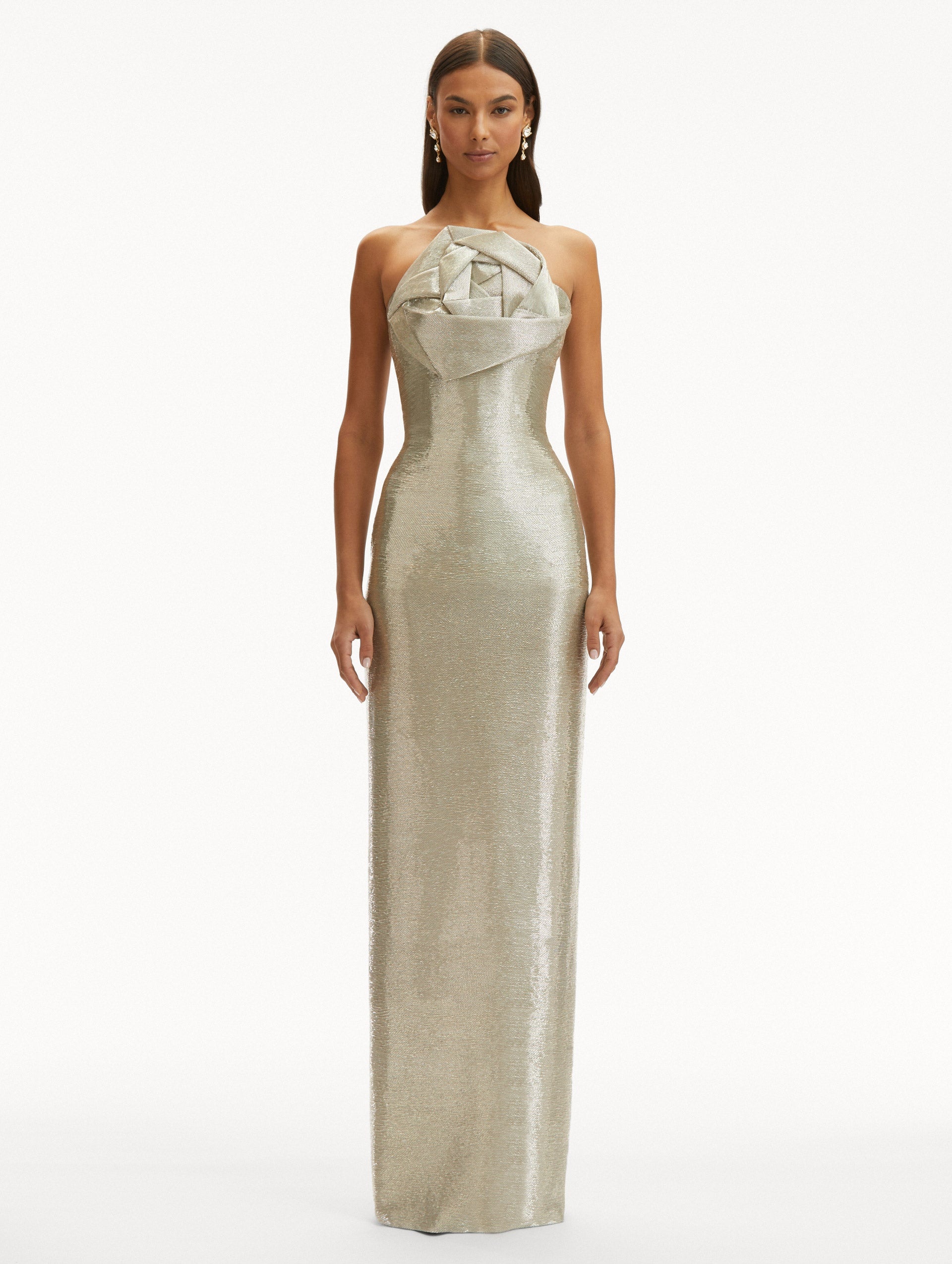 ROSETTE BUGLE BEAD COLUMN GOWN - 2