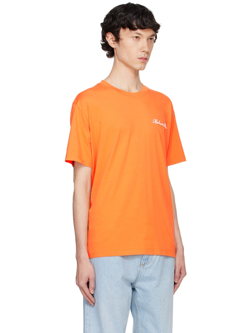 Orange Relaxed 'Balmain Signature' Embroidery T-shirt - 2