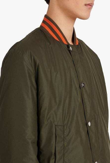 Khaki bomber jacket with orange Balmain logo - 8