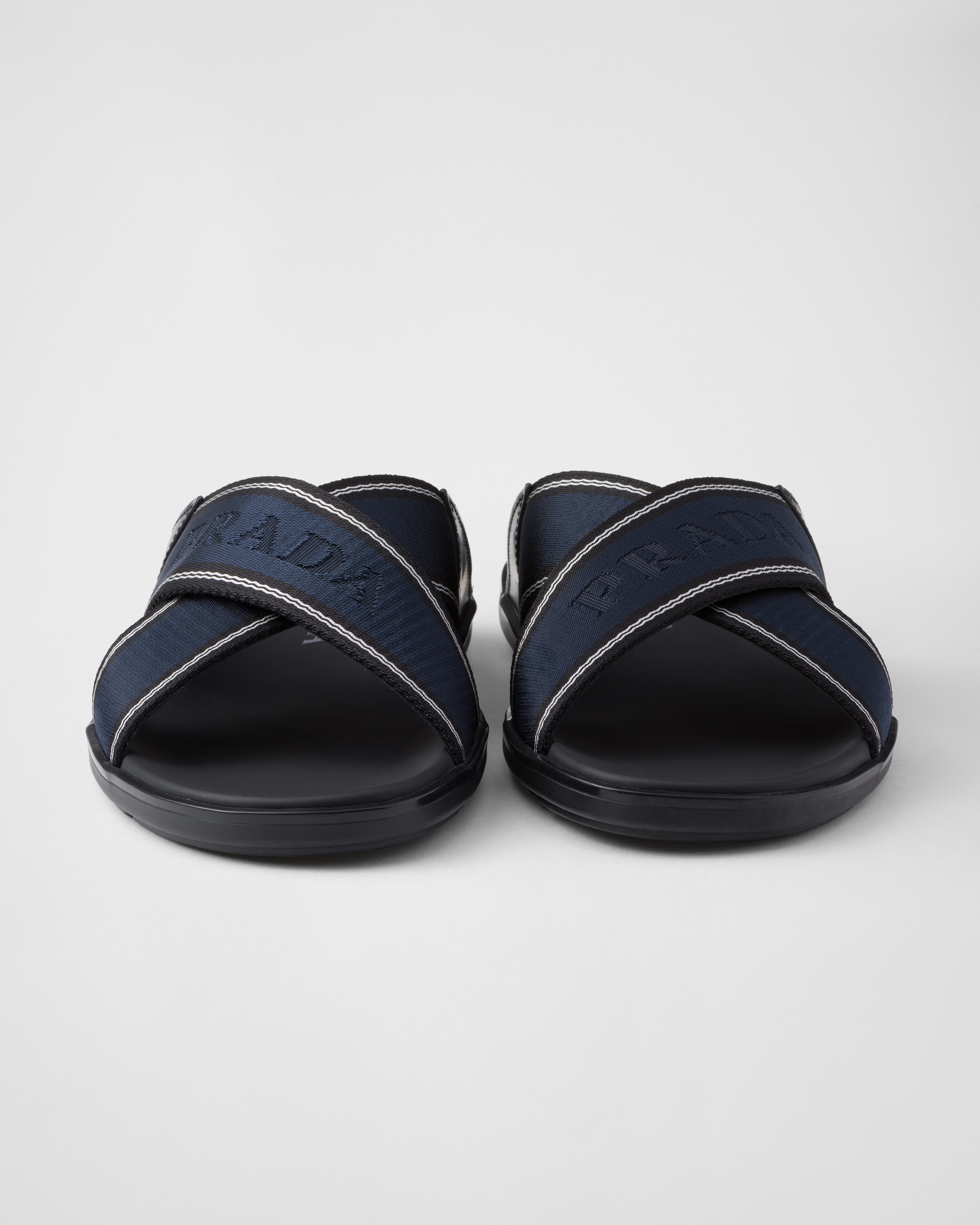 Brushed leather and Re-Nylon tape crisscross slides - 5