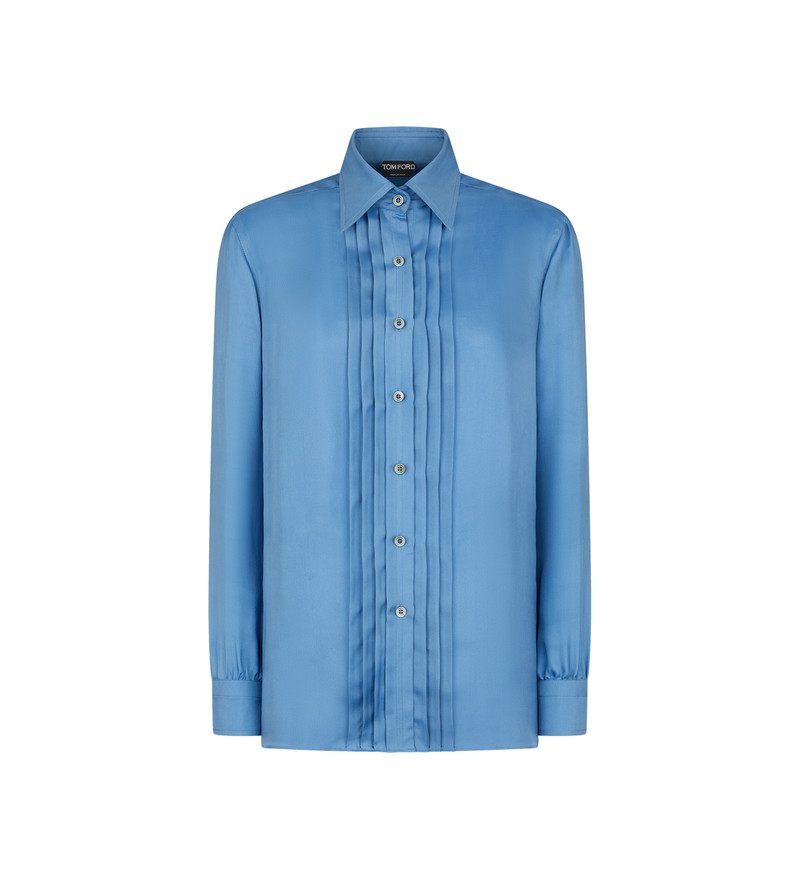 FLUID VISCOSE SILK TWILL SHIRT WITH PLISSE PLASTRON 1