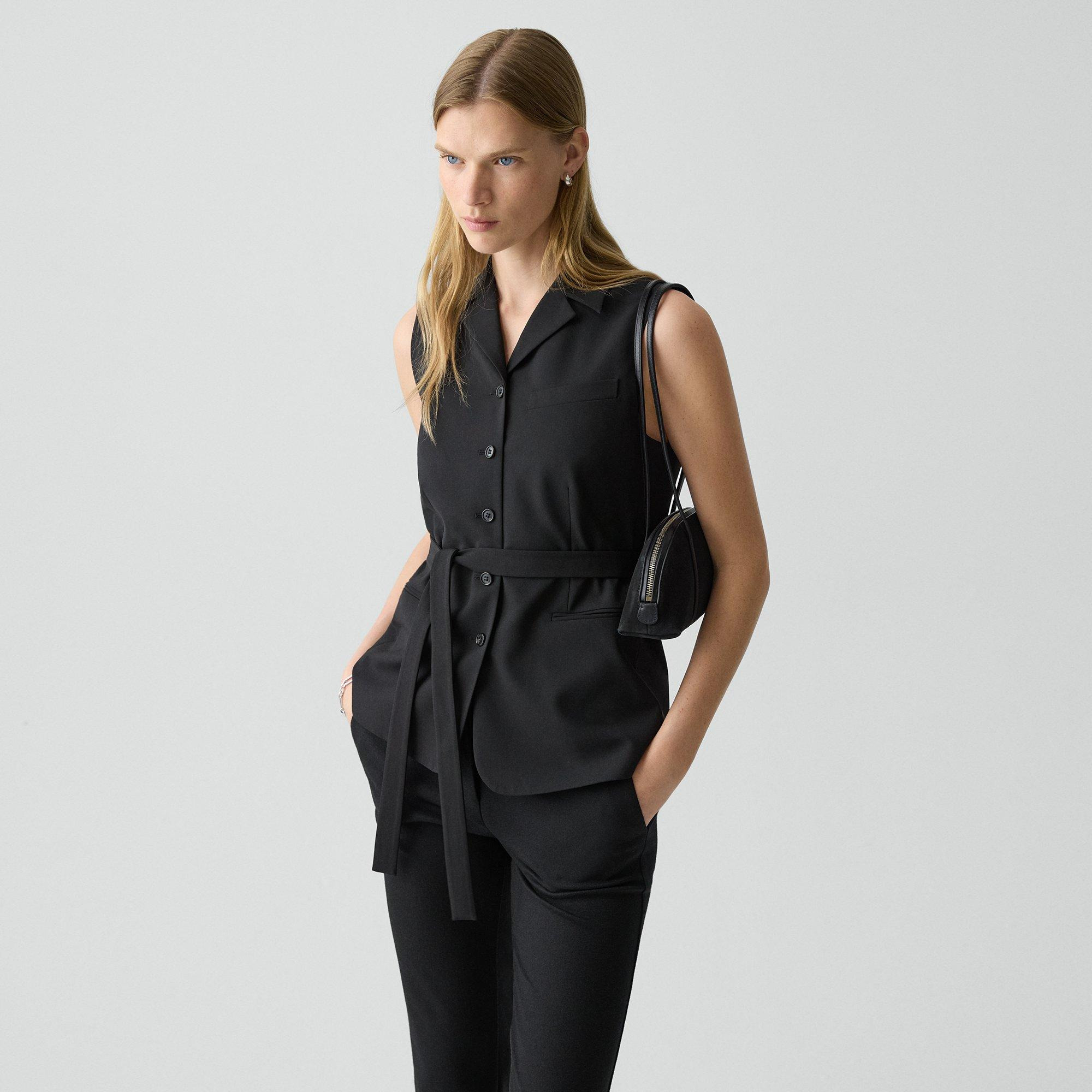 Tie Waist Vest in Good Wool - 3