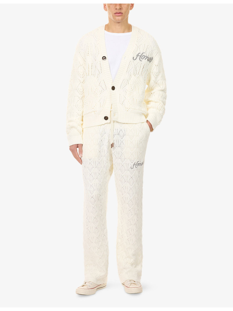 HONOR THE GIFT Logo-Embroidered Cable-Knit Cotton-Blend Joggers outlook