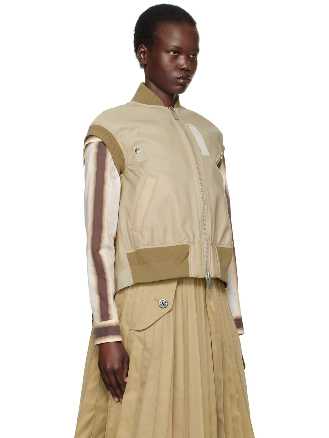Beige Nylon Twill Vest - 2
