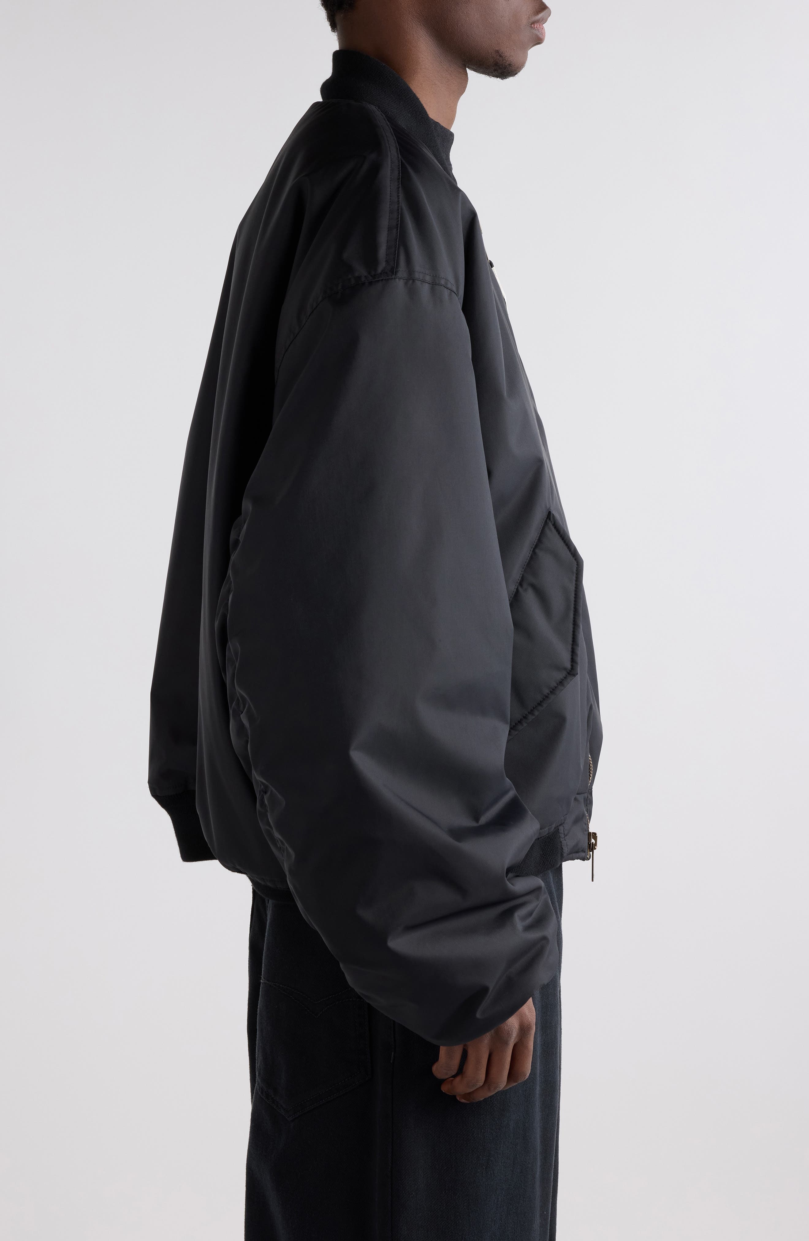 Balenciaga Large Fit Nylon Bomber Jacket in 1000 Black at Nordstrom - 3