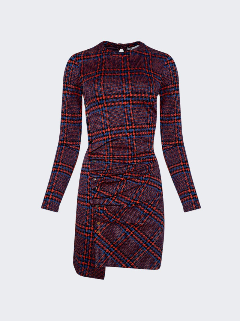 Plaid Long Sleeve Dress Red And Blue 1
