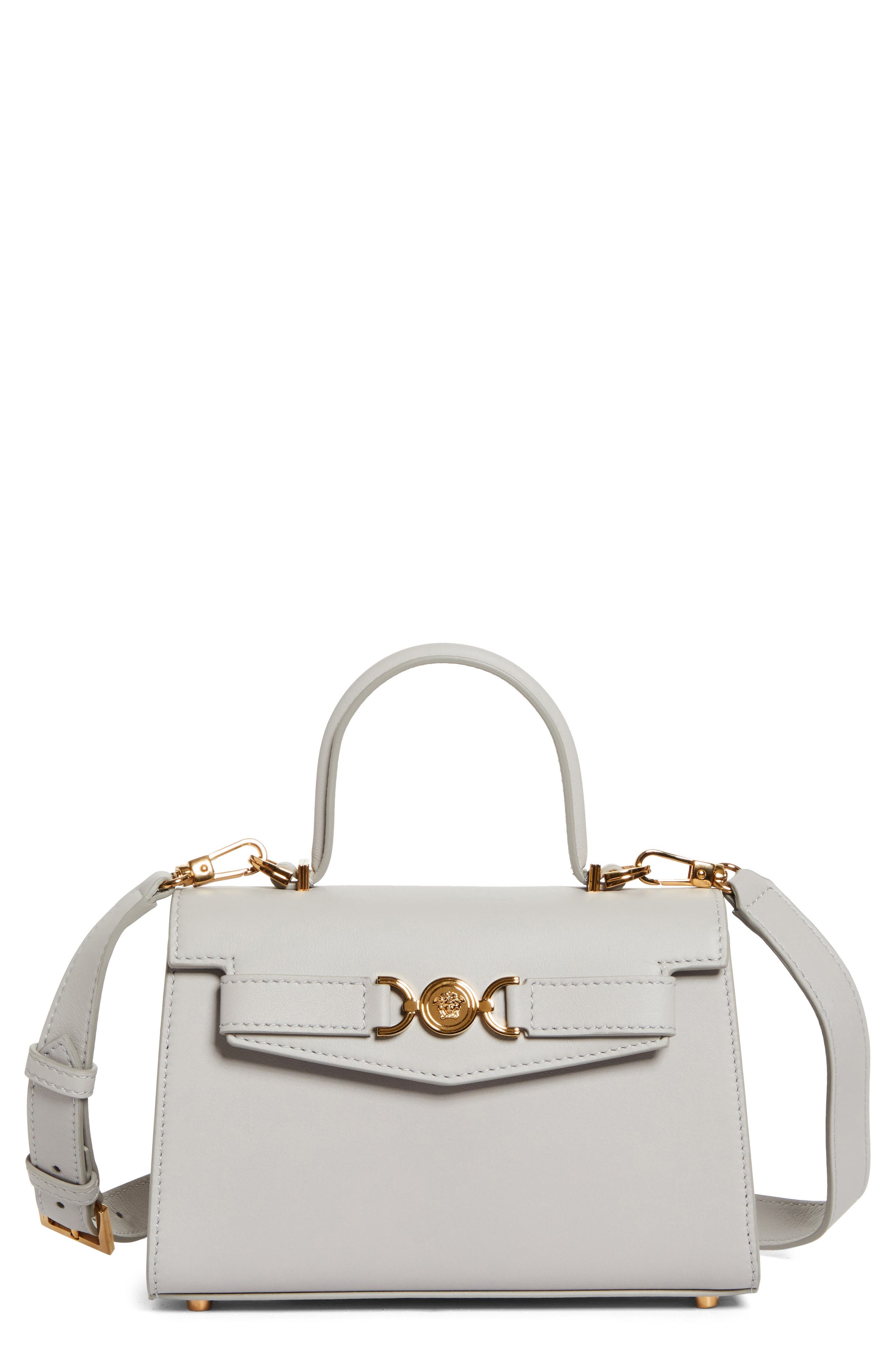 Medusa Leather Top Handle Bag in Pearl Grey-Gold - 1