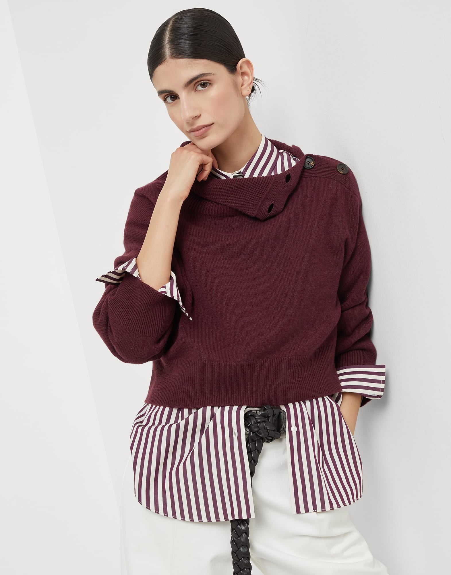 Cashmere cropped turtleneck sweater with shiny detail - 4