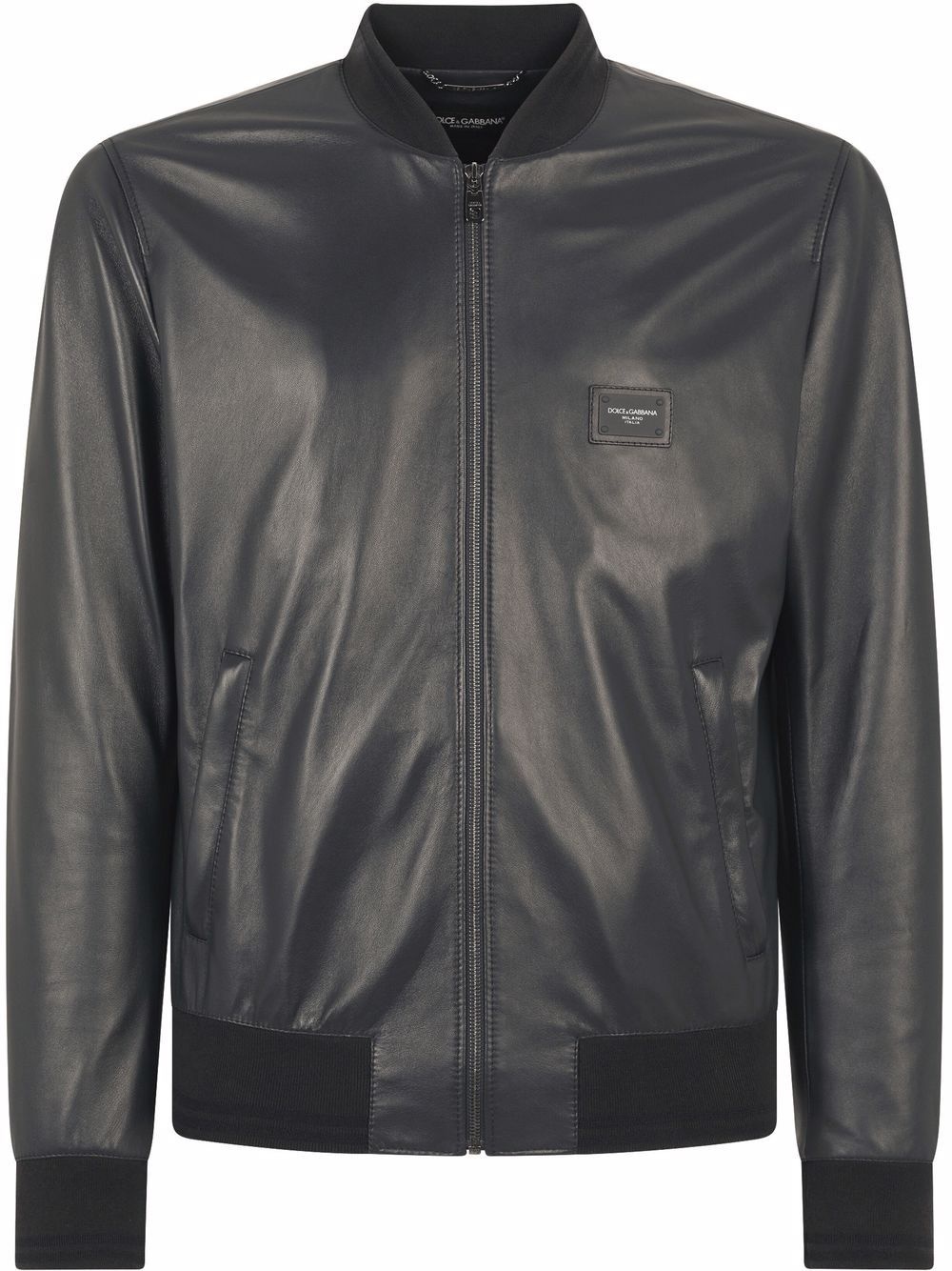 logo-plaque leather bomber jacket - 1