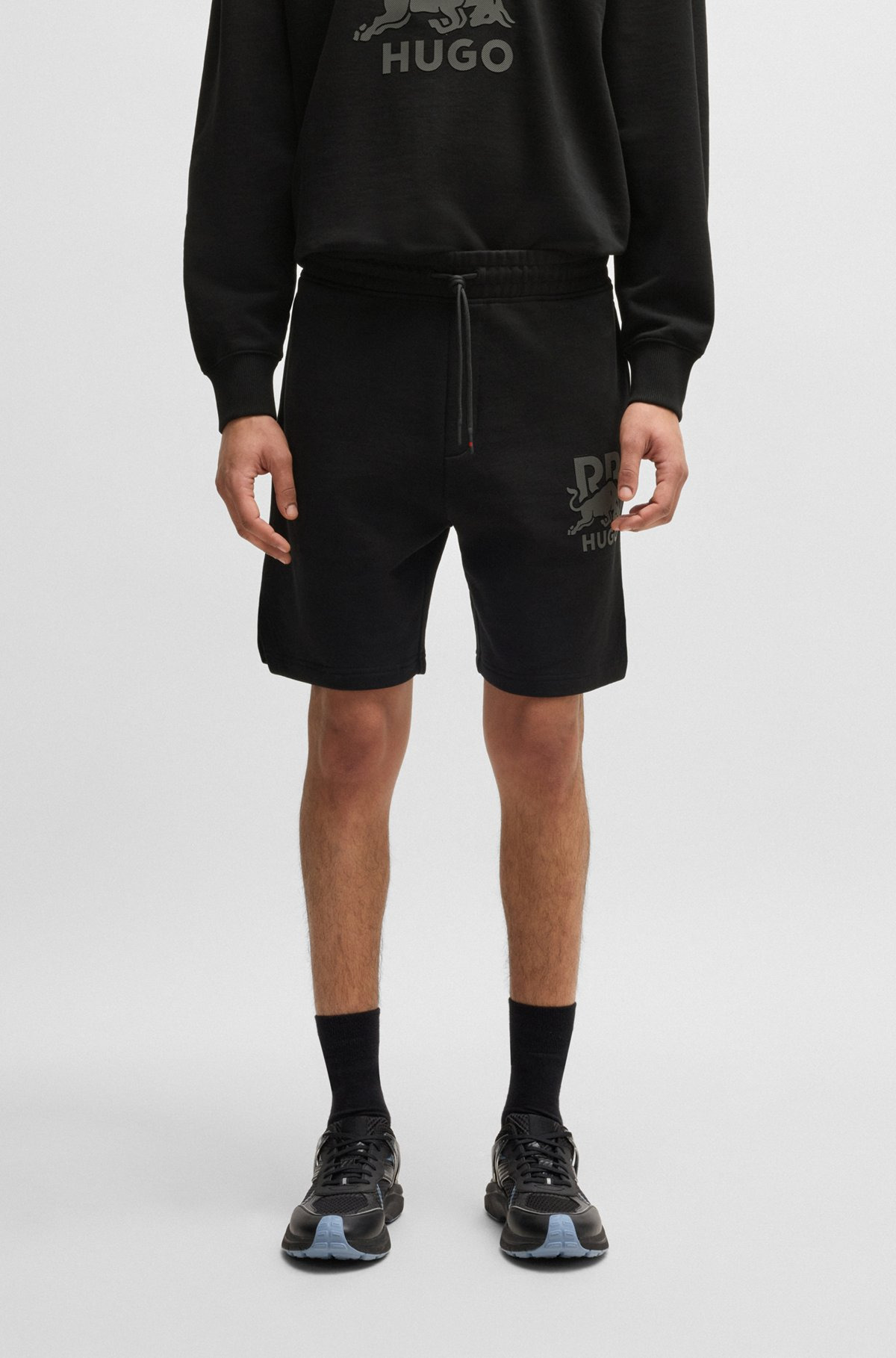 HUGO X RB COTTON-TERRY SHORTS WITH CARBON STEALTH LOGO - 2