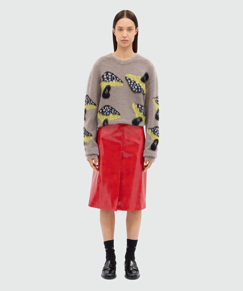 MSGM Red vinyl midi skirt outlook