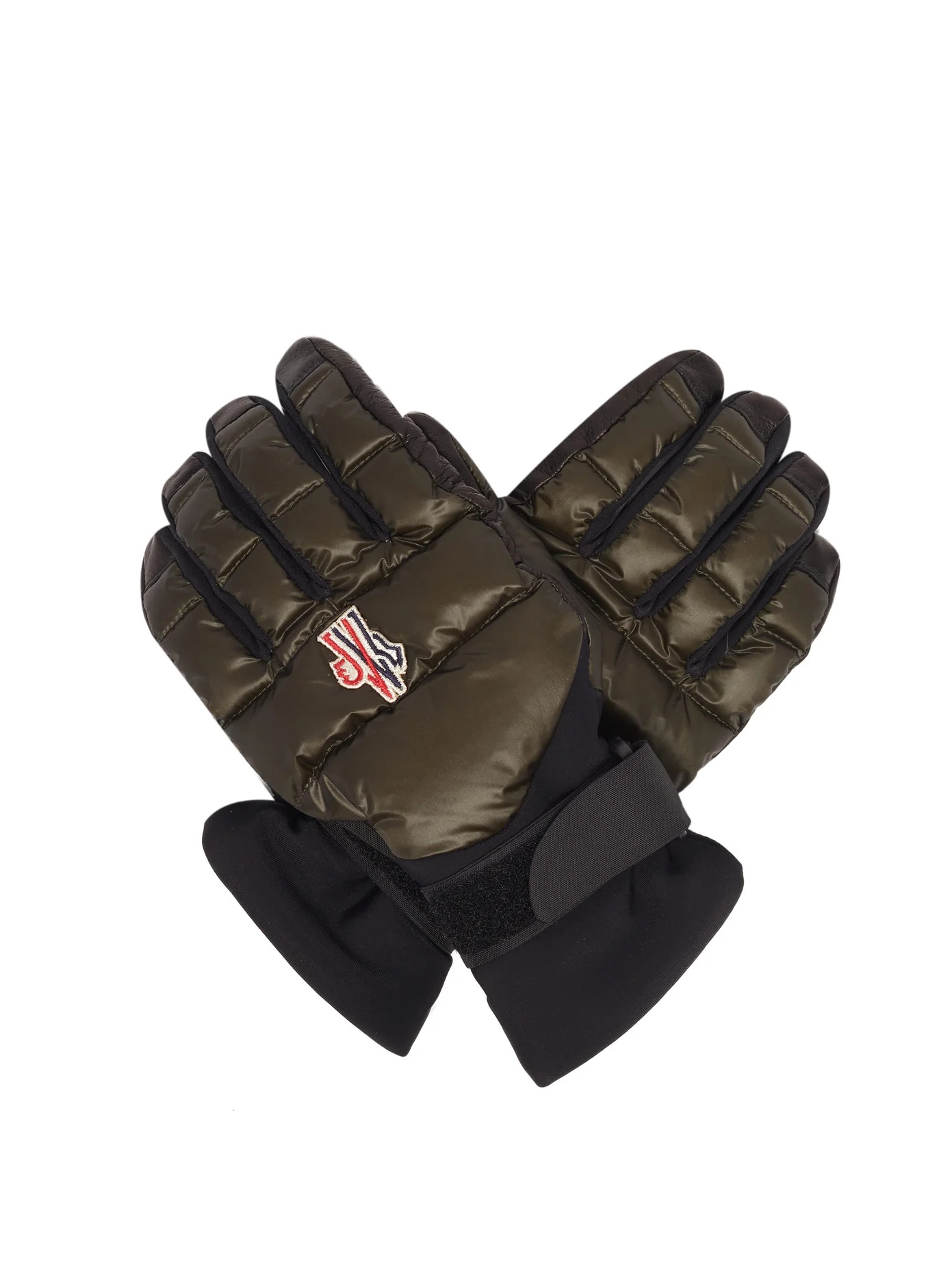 Embroidered-logo leather-palm ski gloves - 1