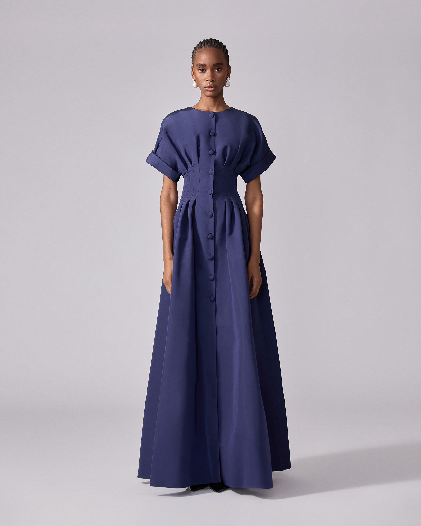 Rolled Sleeves Button-Front Gown - 2