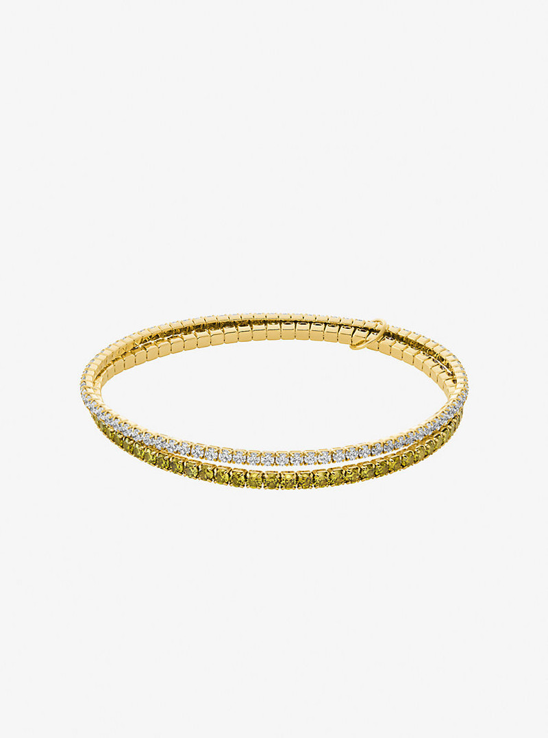 Precious Metal-Plated Brass Double Wrap Stretch Tennis Bracelet 1