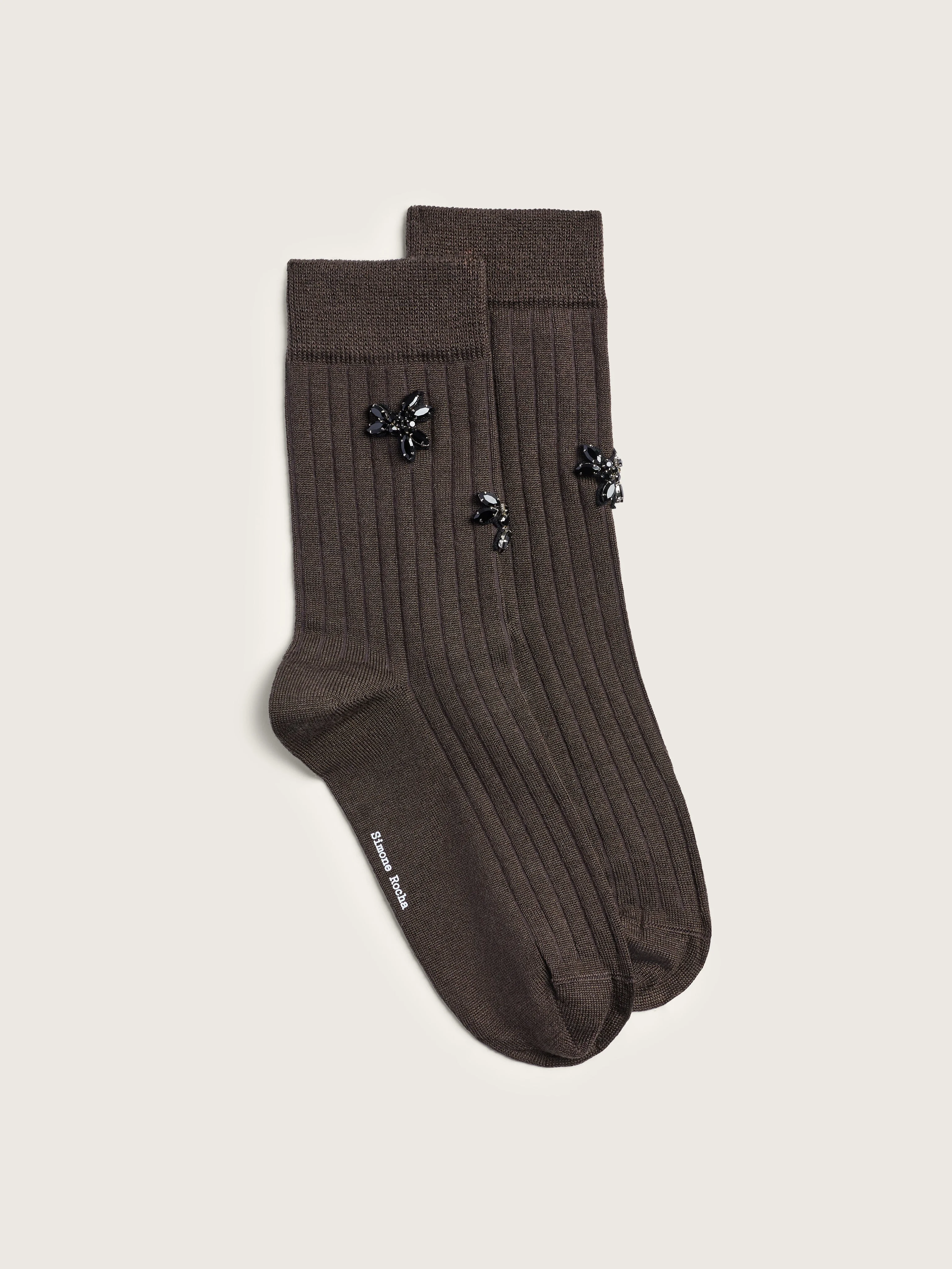 Embellished Merino Silk Ankle Socks - 1