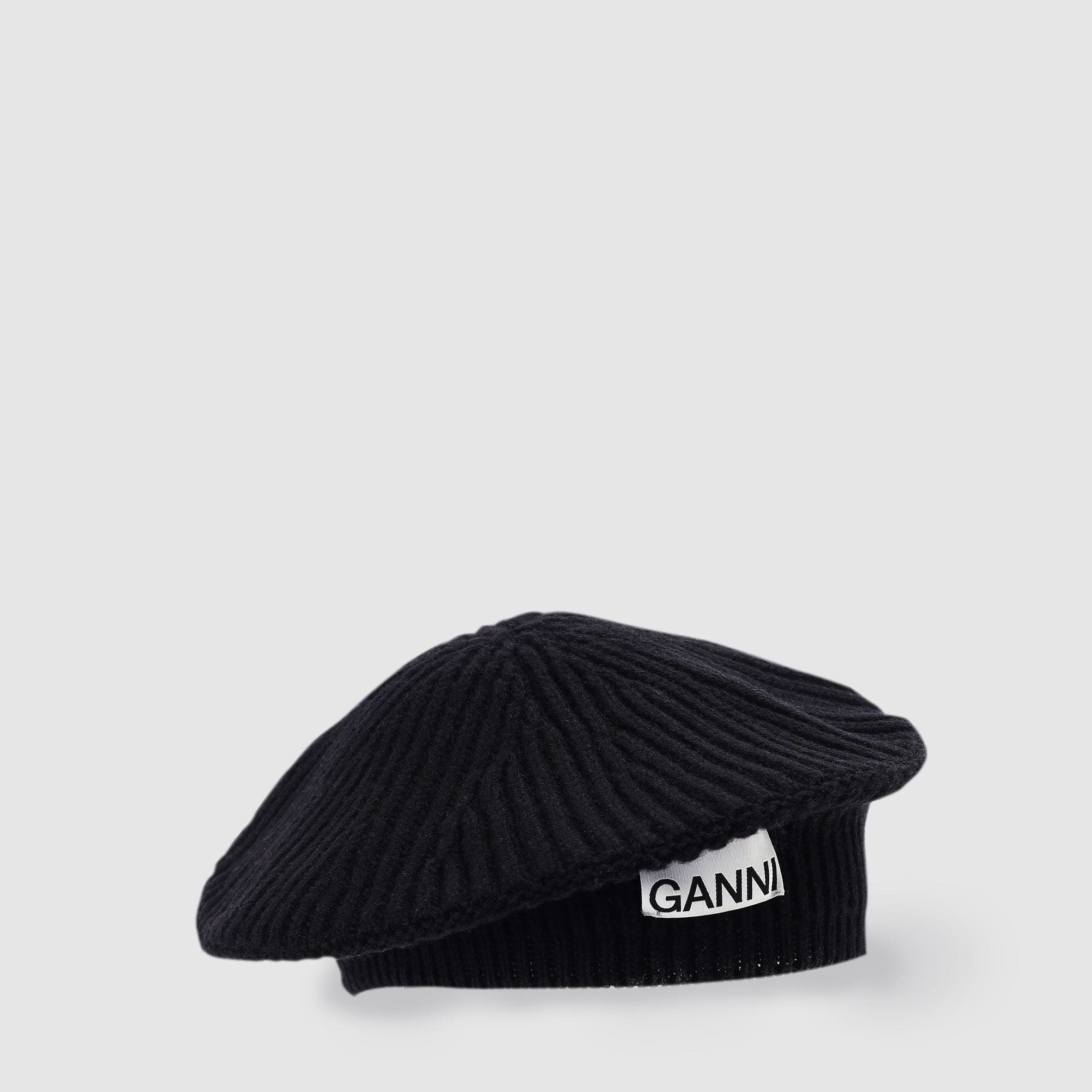 GANNI Ganni Women's Rib Beret Black Hat | REVERSIBLE