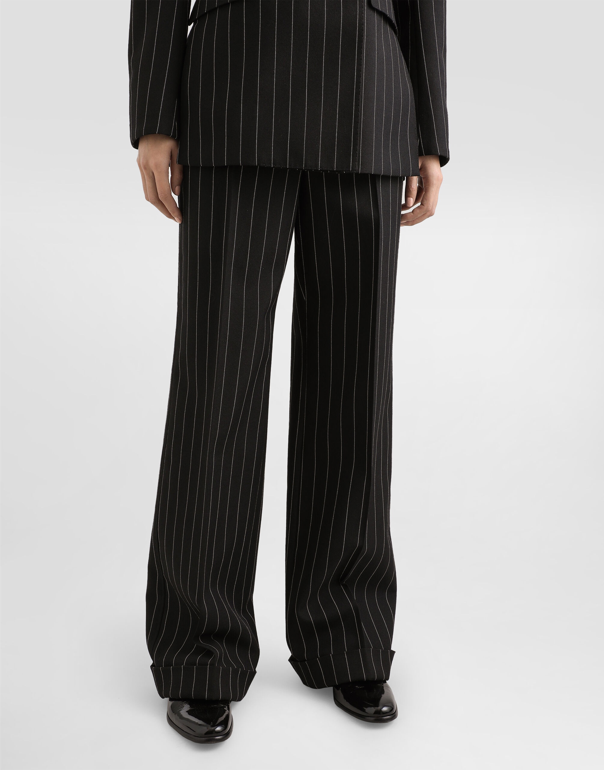 Straight-leg pinstripe wool pants with turn-ups - 6