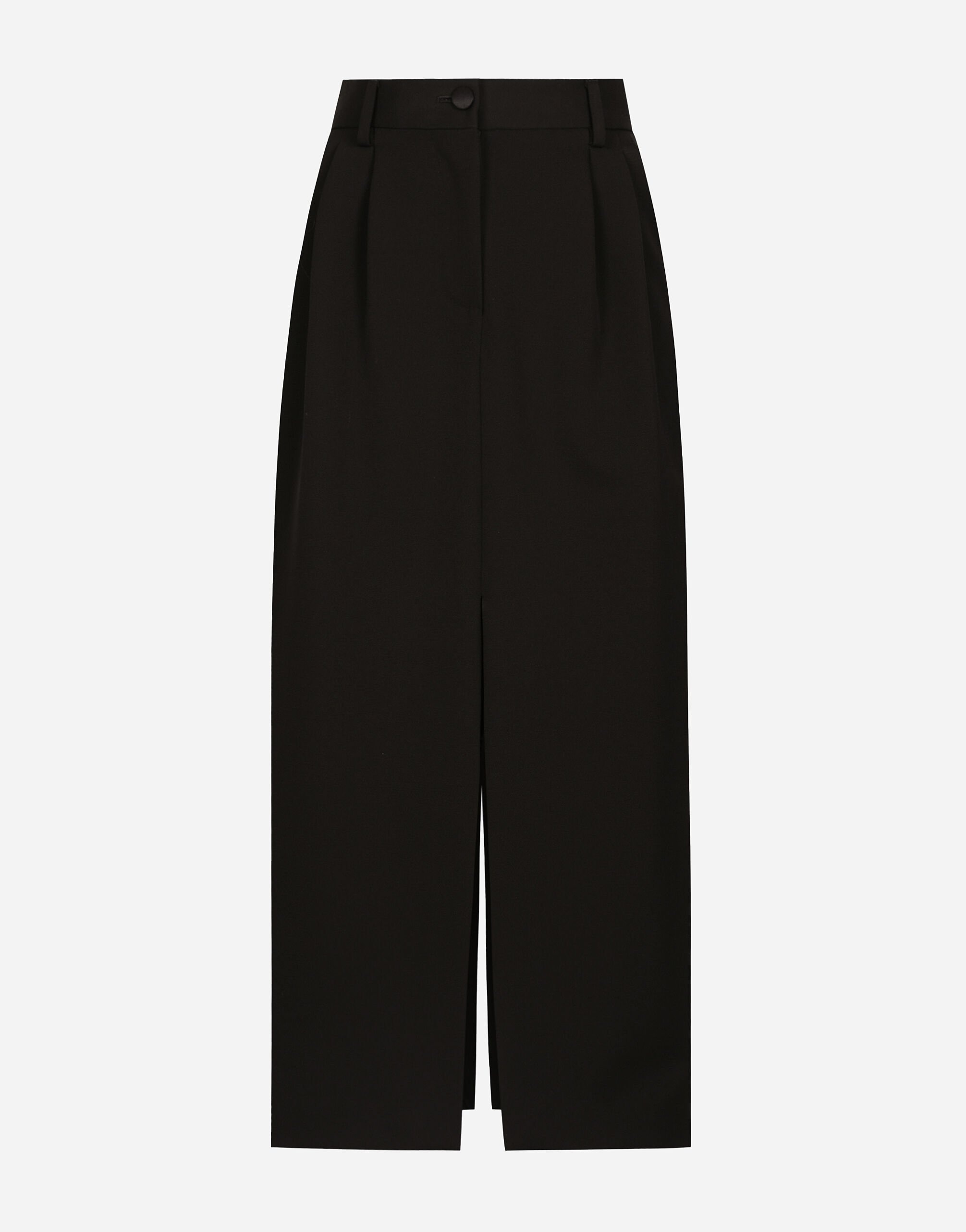 Wool gabardine calf-length tuxedo pencil skirt - 1