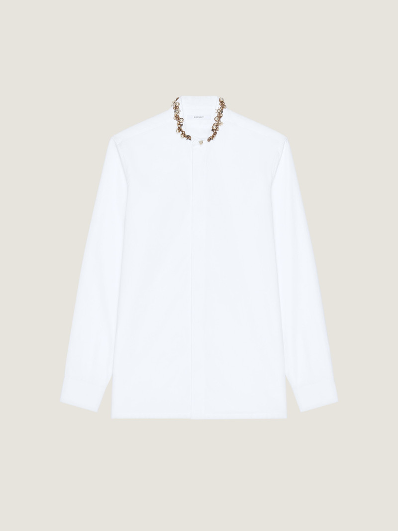 SLIM FIT SHIRT IN POPLIN WITH EMBROIDERED PEARLS 1