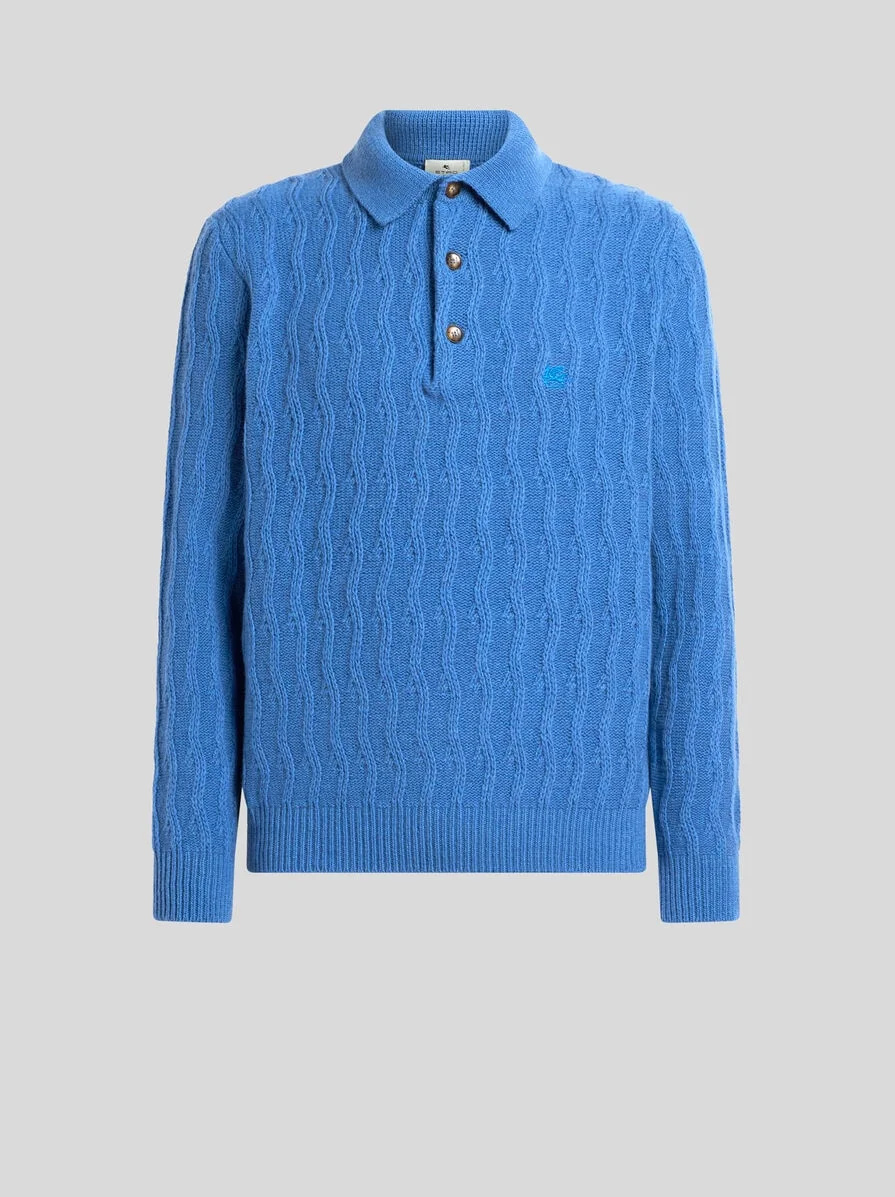 POLO-STYLE SWEATER IN CASHMERE WITH WAVY MOTIF - 1