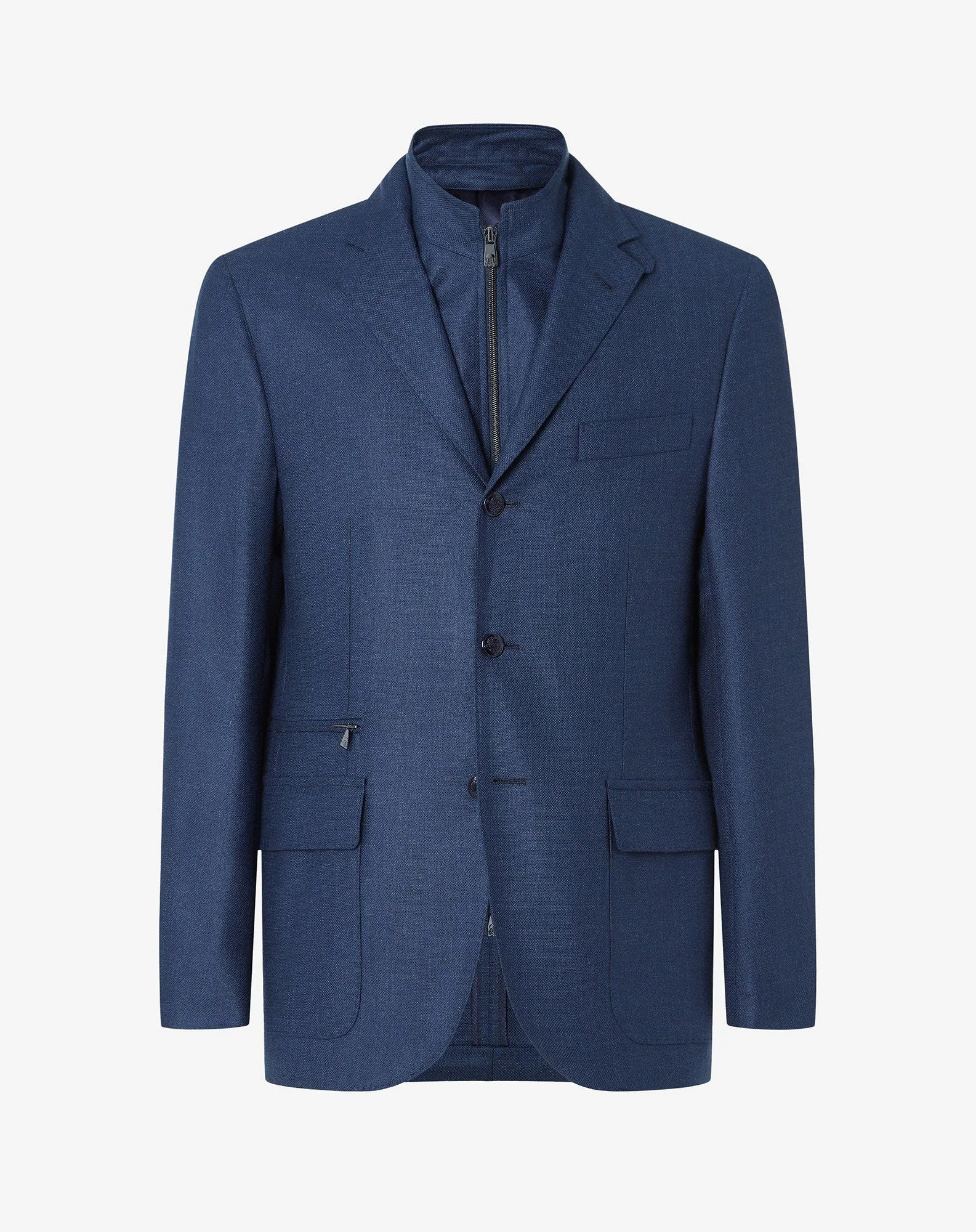 Blue silk and wool jacket with inner vest - 1