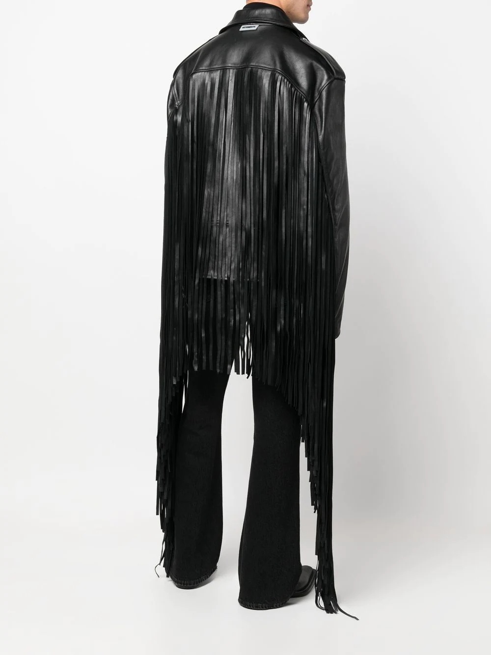 fringe-detail leather biker jacket - 2