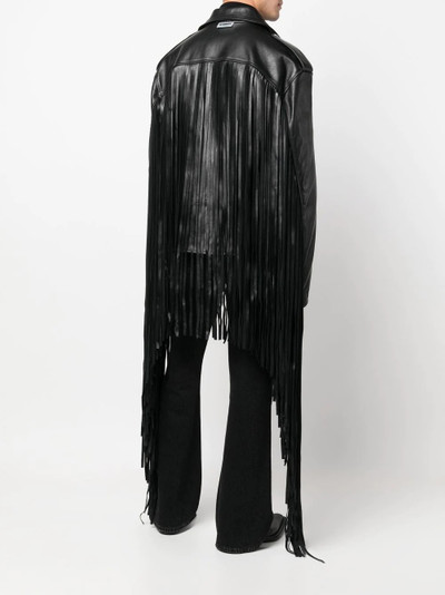 VETEMENTS fringe-detail leather biker jacket outlook