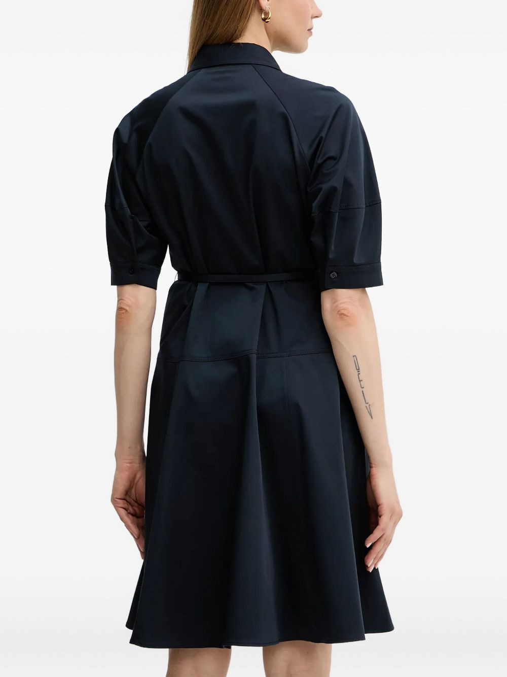 belted puff-sleeve shirt dress - 5