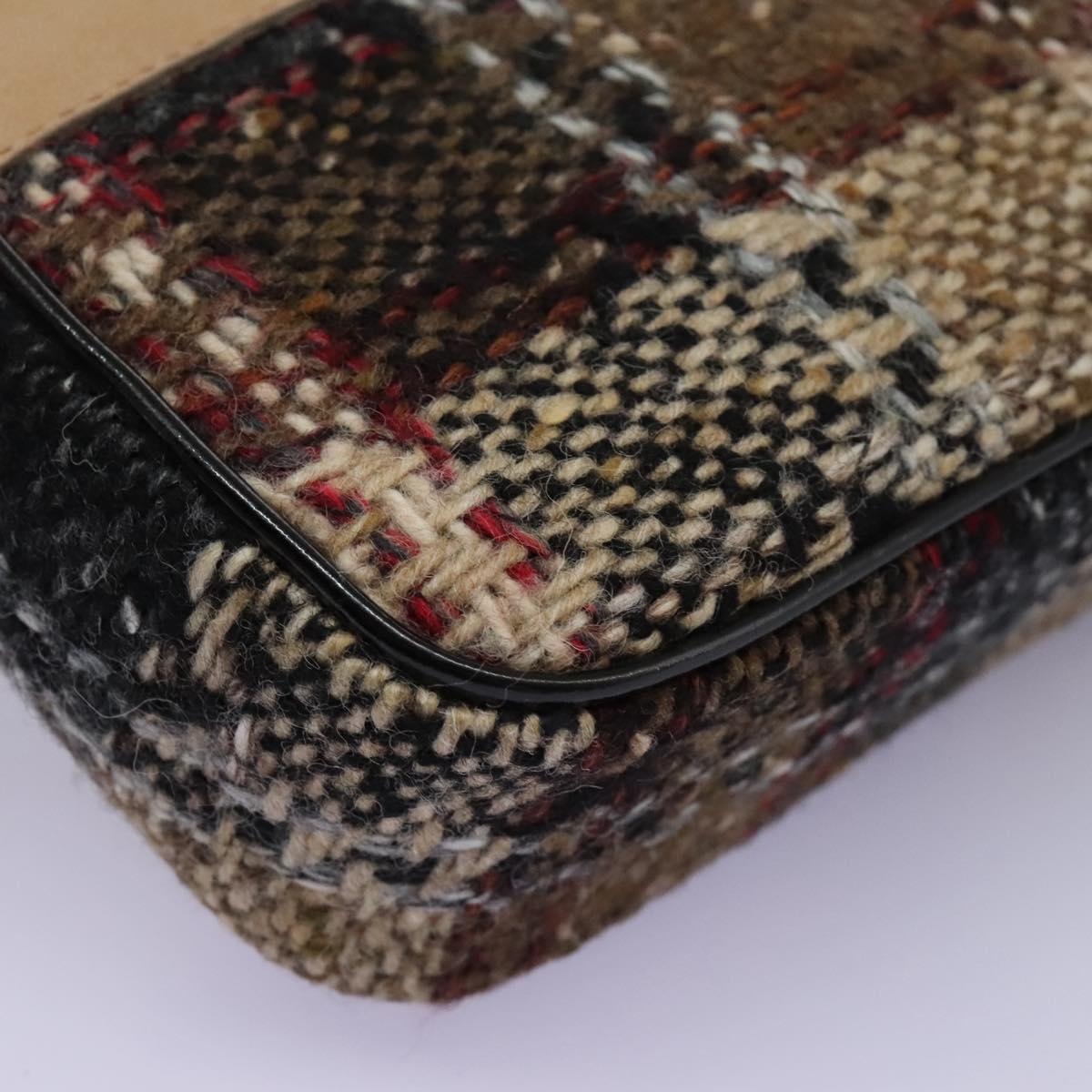 Burberry Nova Check Shoulder Bag Wool Suede Leather Beige Black Gold - 14